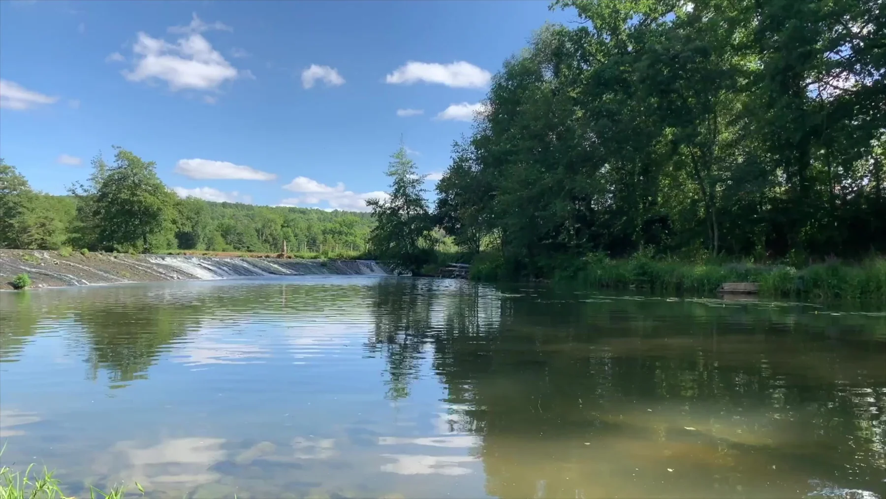 El río y las orillas arboladas de La Petite Forge